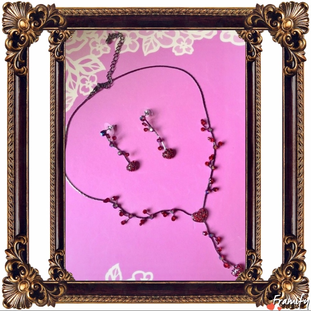 Fashion Red Rhinestone Heart Shape Jewelry Set